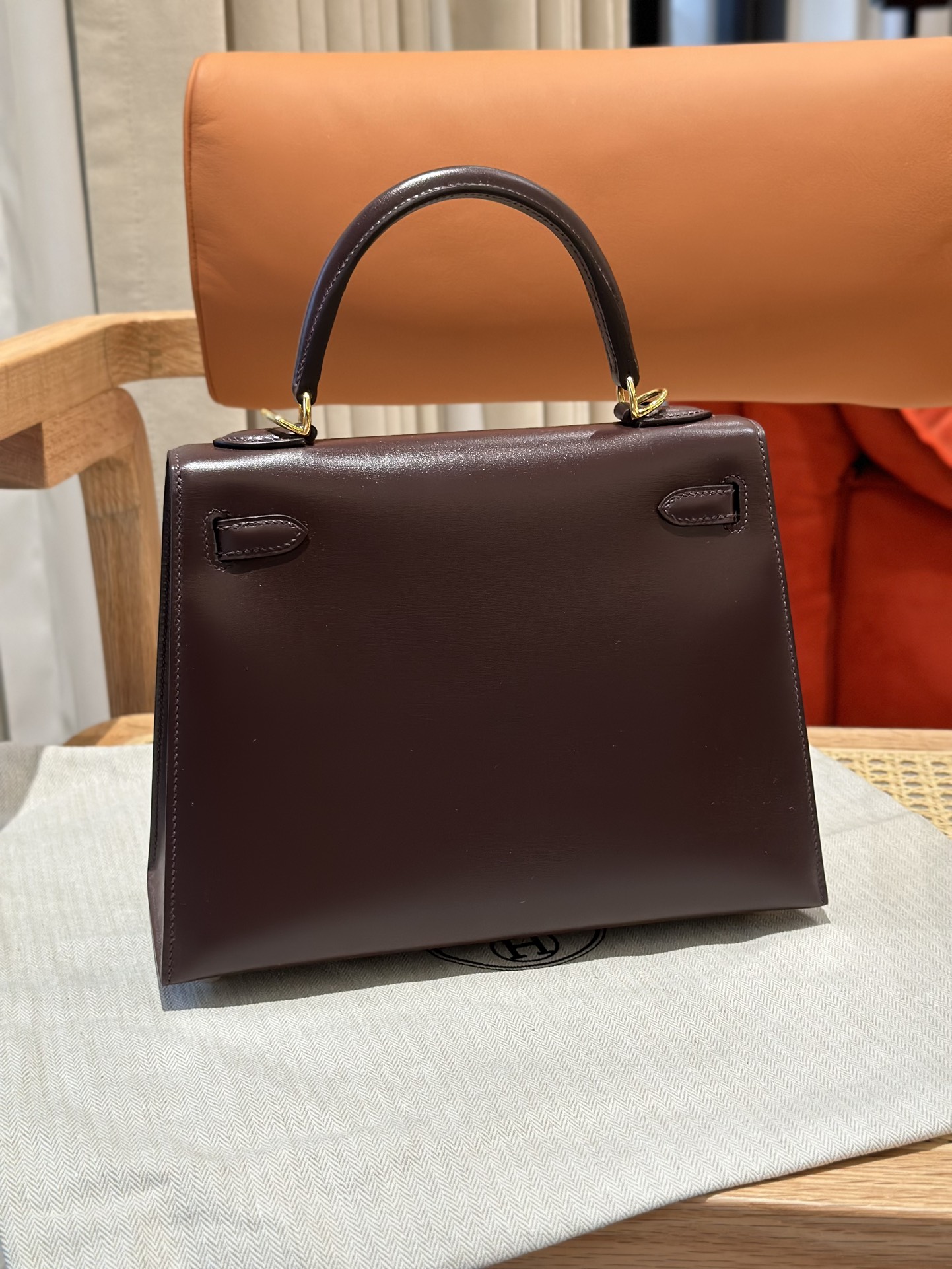 Hermes Kelly 25cm Handbag Shoulder Bag in Caffee Box Leather